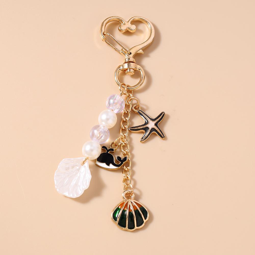 Fashion Marine Life Shell Conch Starfish Keychain Women Girls Pearl Key Ring Pendant for Handbag Decor DIY Key Chain Gifts