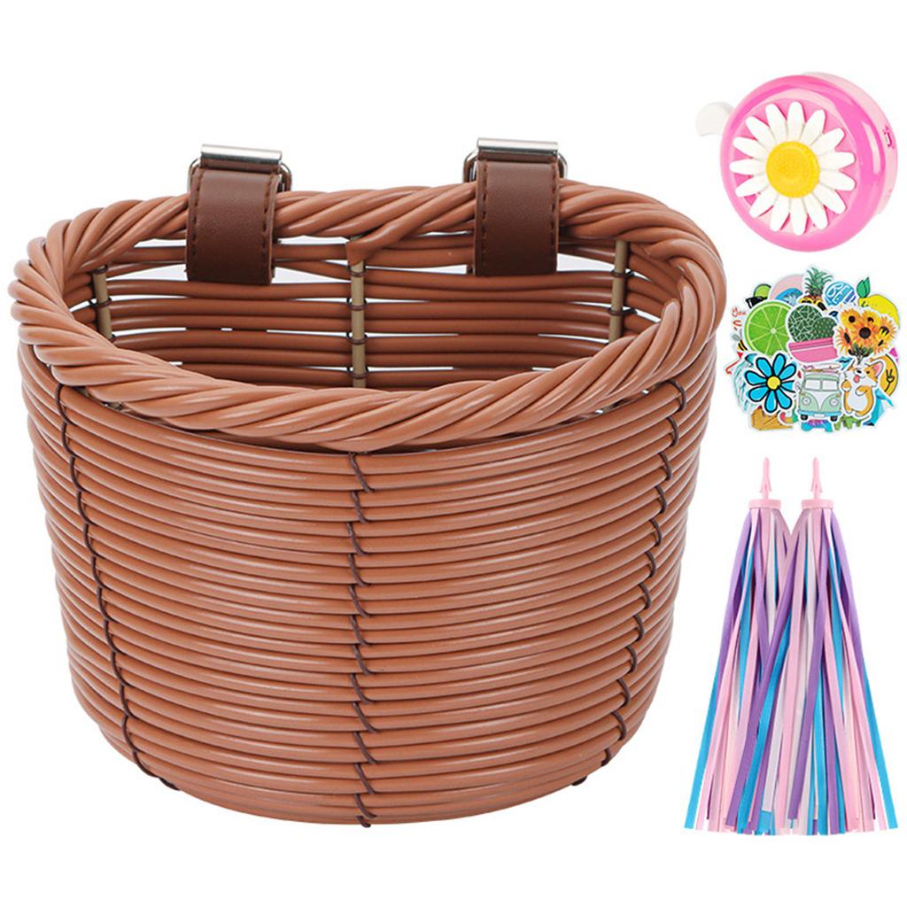 Biciclette per Bambini Cesto Nastri Campanelli Bici con Adesivo Manubrio Anteriore Staccabile Cesto Bici Decorazione Resistente