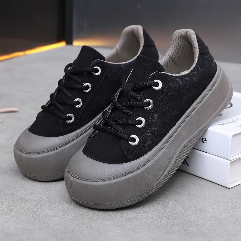 Casual Platform Shoes for Women Lightweight Faux Leather Sneakers Lace Up Tennis Shoes Comfort Walking Shoes Women's Non-Slip Breathable Low-Top Shoes