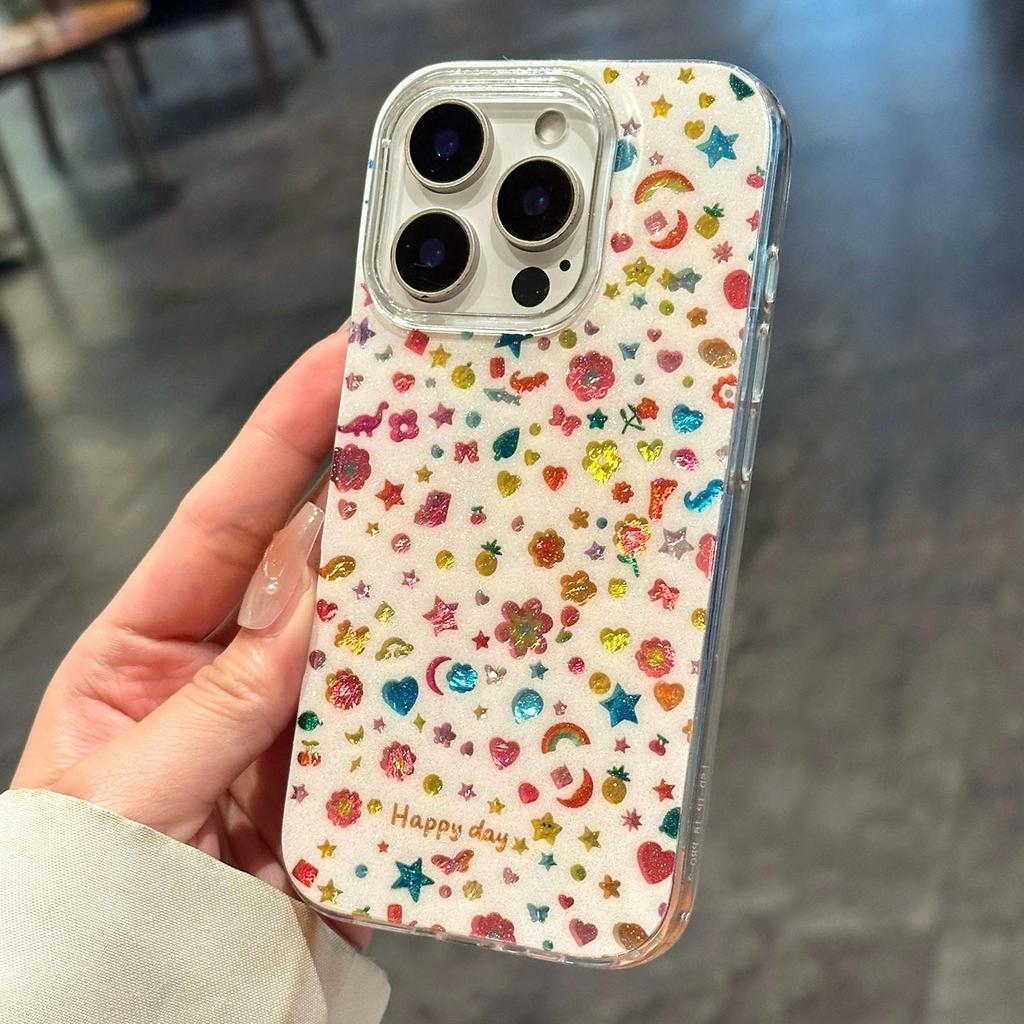 3D Transparent Glitter Embossed iPhone 17 Pro Max Spring Cover with Large Camera Slot