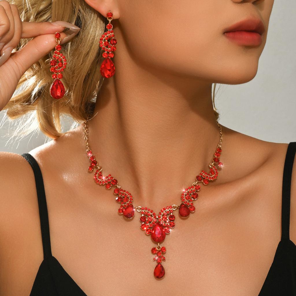 Bridal Jewelry Set Colorful Rhinestone Necklace Earrings Set Crystal Necklace Earrings Combo Premium Luxury Jewelry Set For Prom