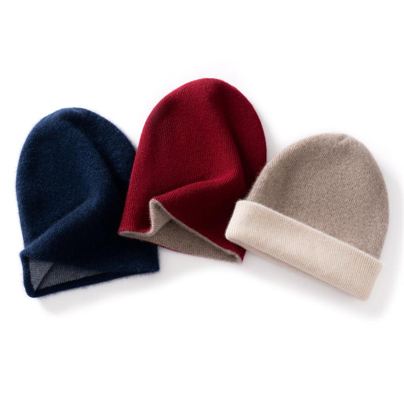 100% Pure Cashmere Unisex Foldable Knit Hat with Ear Protection