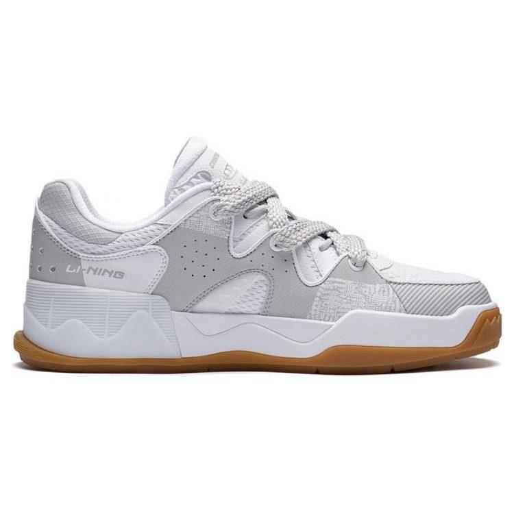 Li Ning FlashStar Slip Resistant Abrasion Resistant Low Top Skateboard Shoes Men's White Gray AGLT087-2