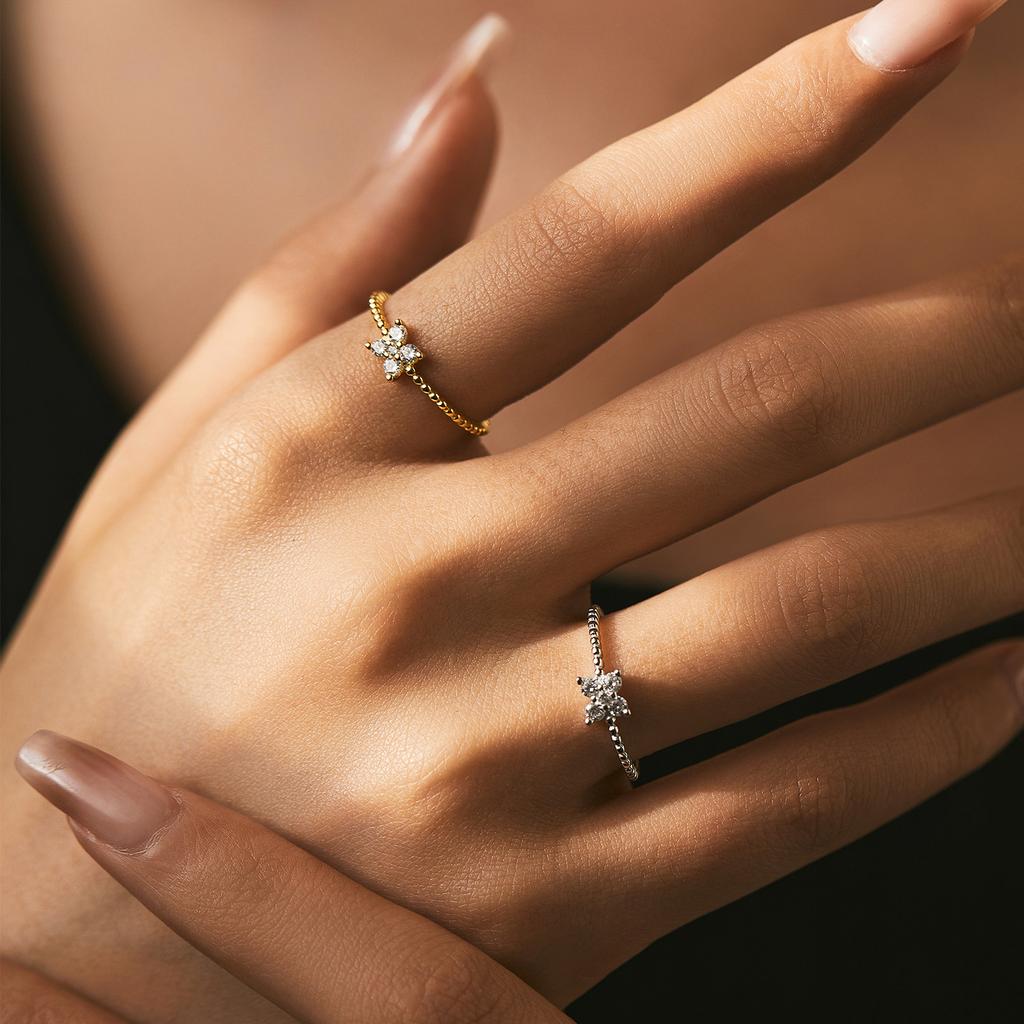 Factory Sale Engagement Women Gold Filled Moissanite Diamond Wedding Ring Set 925 Sterling Silver Two-Tone Clover Ring