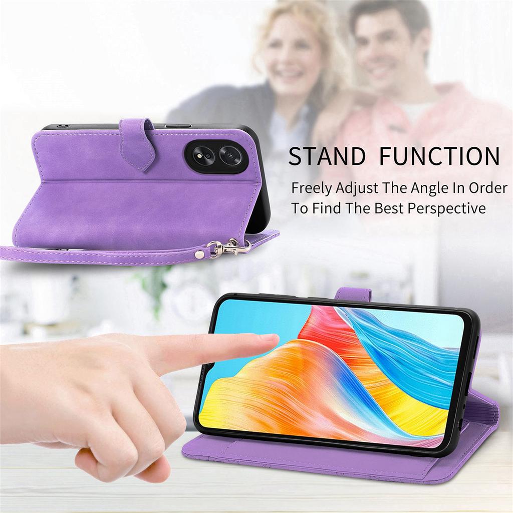 Pouzdro na zipovou peněženku pro Oppo A38 4G/A18 4G s popruhem, s potiskem květin, kožený PU kryt na telefon