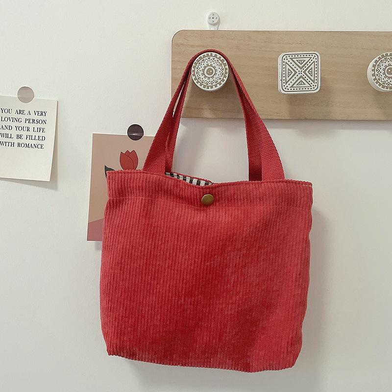 Borsa termica per il pranzo in velluto a coste tinta unita, portatile e con portaombrello
