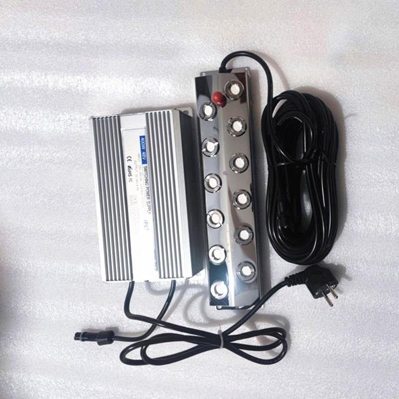 DC48V 12-Kopf-Luftbefeuchter mit 10 m Kabellänge, einschließlich wasserdichtem 110 V/220 V-Netzteil, industrieller Nebelhersteller