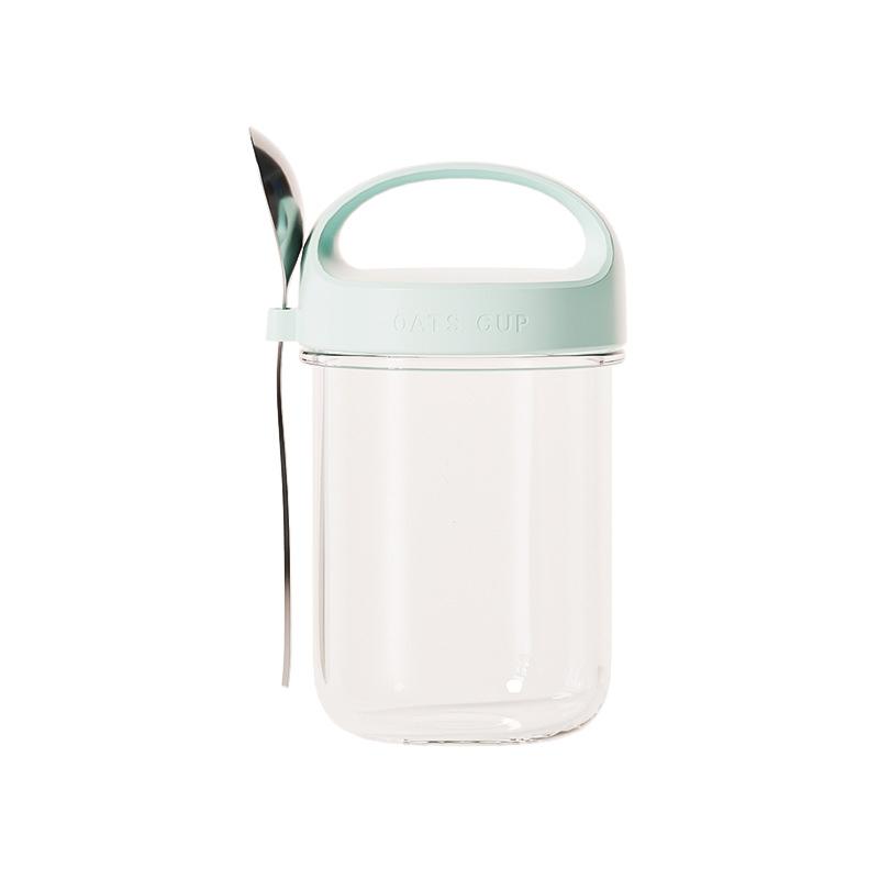 Breakfast Cup Glass Wide Mouth Sealed Jar Overnight Oatmeal Cup Milkshake Glass With Spoon синий