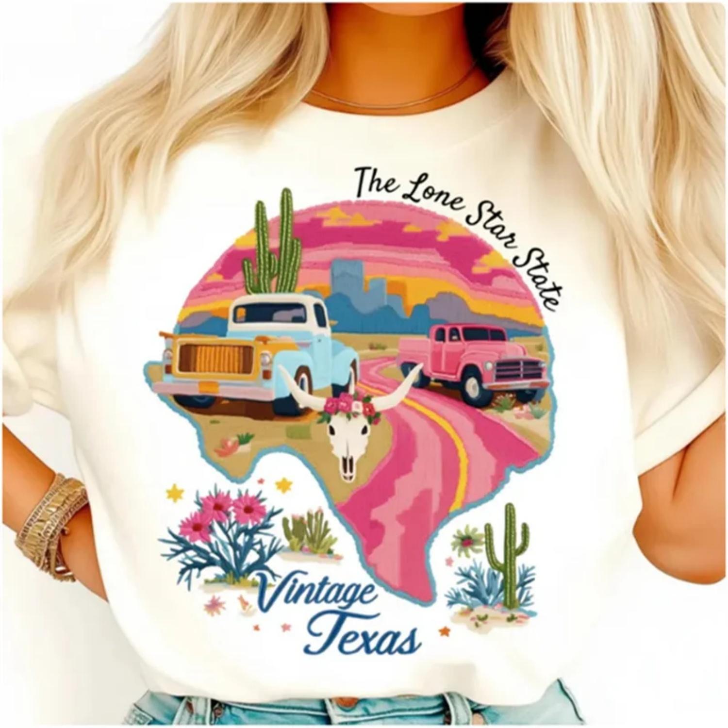 Western Style Women s T-Shirt Kawaii Short Sleeved Summer Casual New Women s Round Neck Basic Versatile Regular Top T-Shirt S