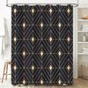 Art Deco Shower Curtain 3D Black Gold Diamonds Pattern Bathroom Decor Waterproof Fabric Shower Panel Set For Kids Bathrooms (128