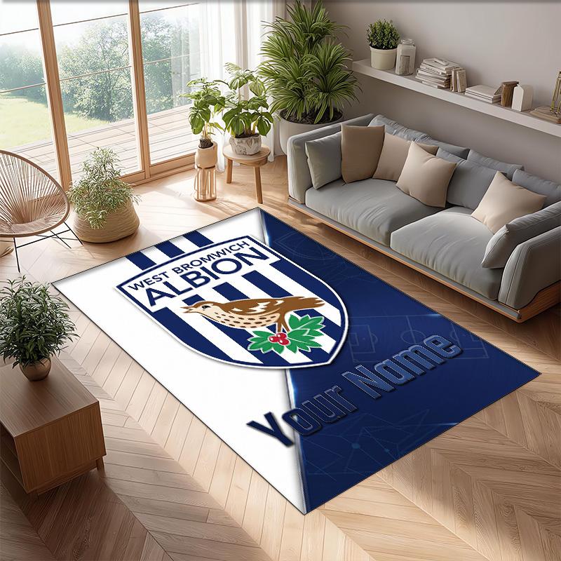 West Bromwich Albion FC Printed Crystal Velvet Rug Non‑Slip Crystal Velvet Carpet For Sofa Bedroom Indoor Home Decoration