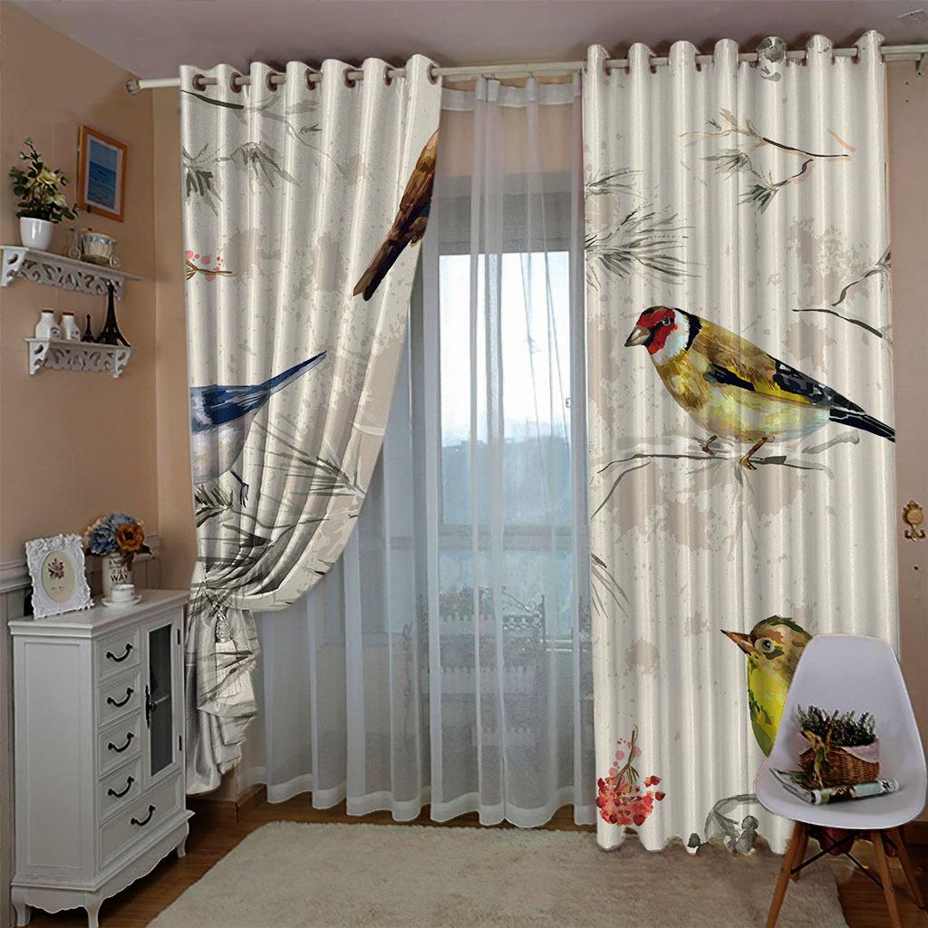 Curtains Flower And Bird Line Series Spring 3D Digital Printing High Density Blackout Curtains
