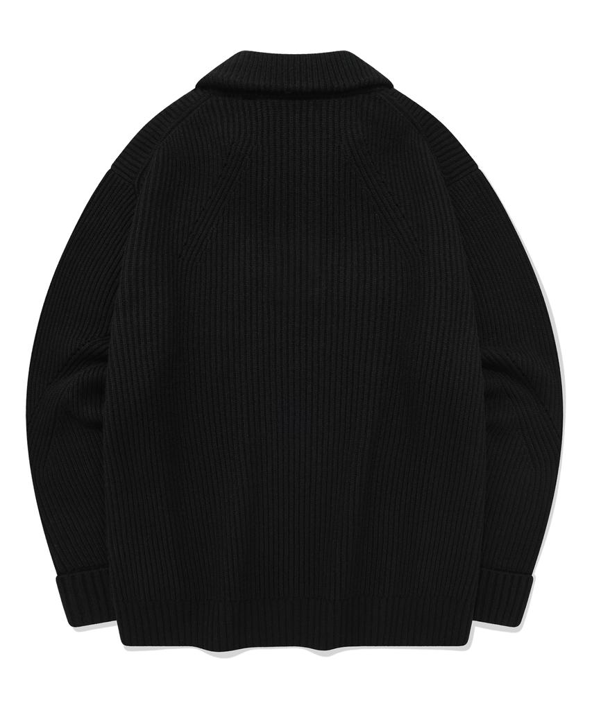 COVERNAT Lambswool Half Zip Knit Black