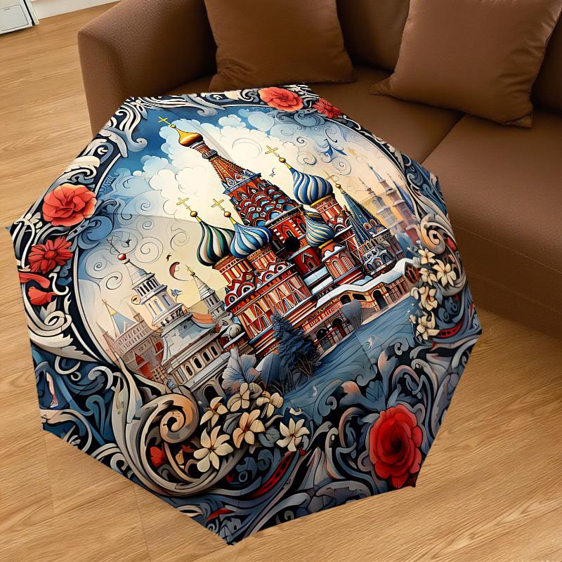 1PC Moscow, Architecture Umbrella-8-Rib Reinforced, Automatic Open, Lightweight & Durable, Cute Fashion Accessory for Outdoor, Beach, or Casual Use, B