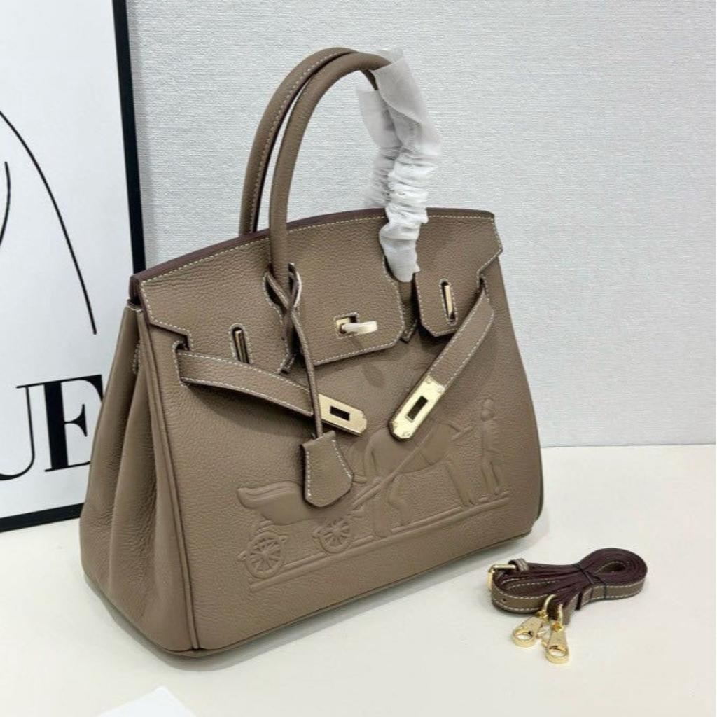 24 European and American Retro Horse Head Platinum Bag Leather Women's Bag Crossbody Bag Versatile Top Layer Bag Cowhide Bag 2024 Handheld