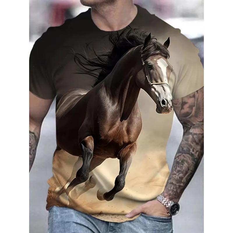 

Vintage 3D T-Shirts for Men Horse Print Casual Crew Neck Graphic T-Shirt Tops Street Harajuku Short Sleeve Tee Men Clothing XXS