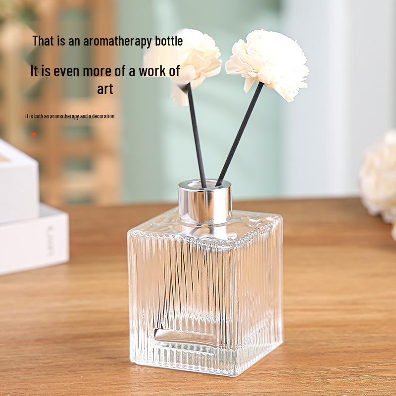 Fireless Aromatherapy Square Glass Diffuser Bottle for Home or Hotel - Perfume Essential Oil with Rattan Volatilization