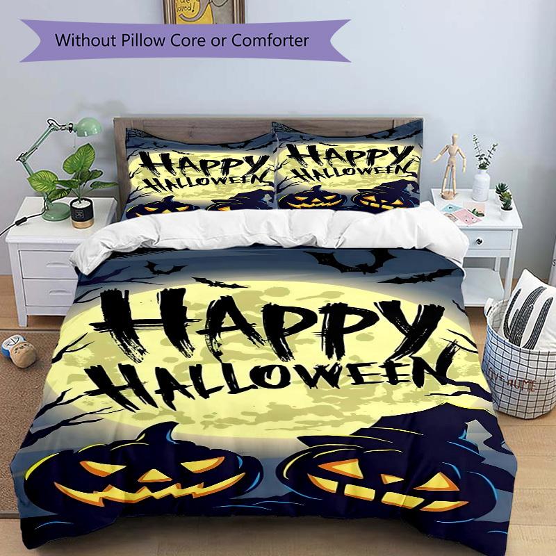 3pcs bedding set Halloween Pumpkins Includes 1 Comforter + 2 Pillowcases, Without Pillow Inserts, Soft Comfortable,a0909048