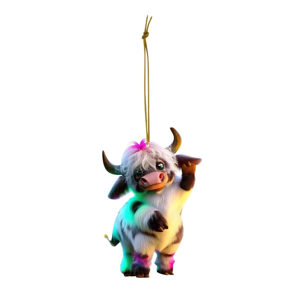 Cute Cartoon Cow Car Hanging Decoration For Christmas Tree Acrylic Material