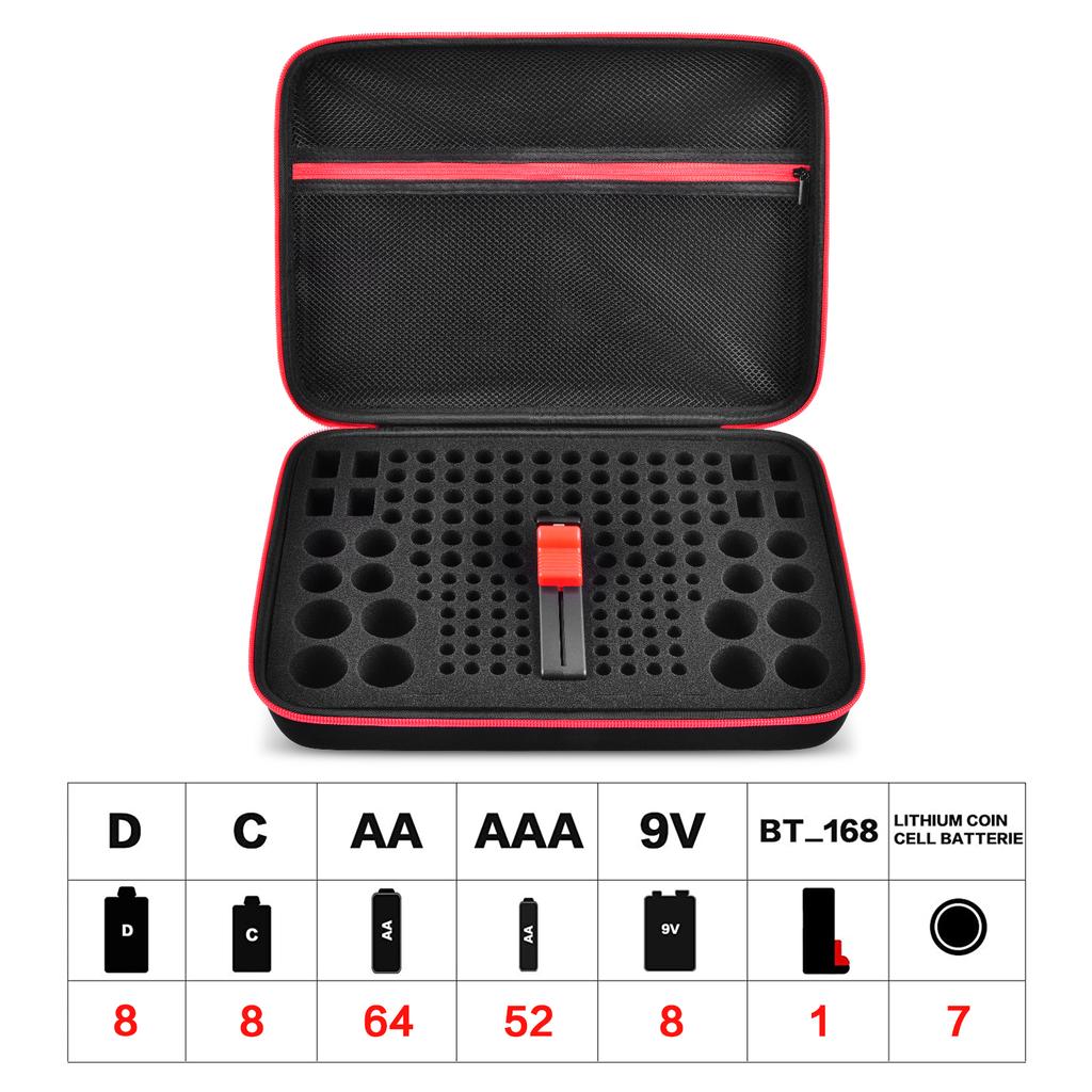 Battery Organizer Case With Tester Holds 150+ AA AAA 9V C D Lithium Button Batteries Hard Shell For Home Garage Batteries