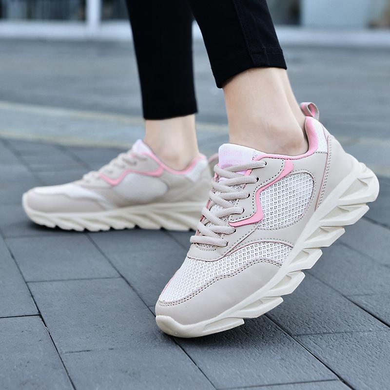 Womens Shoes Running Wear Resistant Casual Sports Tennis Female Sneakers Trendy Knitted Fly Weaving Running Shoes Gray Adults