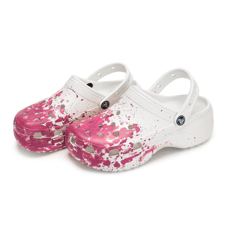 Crocs Classic clog 811 made peach live special shoe box fluid ink splash hole shoes women's white powder