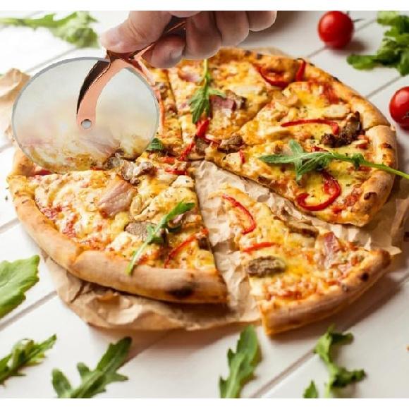 Classic Pizza Cutter Wheel, Food Grade Stainless Steel Cutter Wheel, Smooth Rotating Sharp Blade, Professional Pizza Cutter, 9-Inch, Beautiful Rose