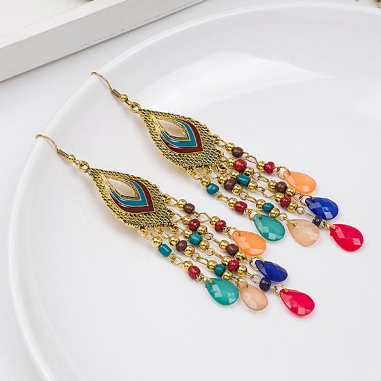 

1 пара серег-капель в китайском стиле, декоративные универсальные богемные винтажные полые длинные серьги из бисера