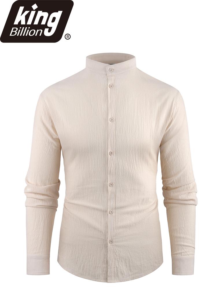 Men's Cotton Plain Collar Shirt Long Sleeve Formal Casual Lightweight Breathable Solid Color Button Down Men's Tops