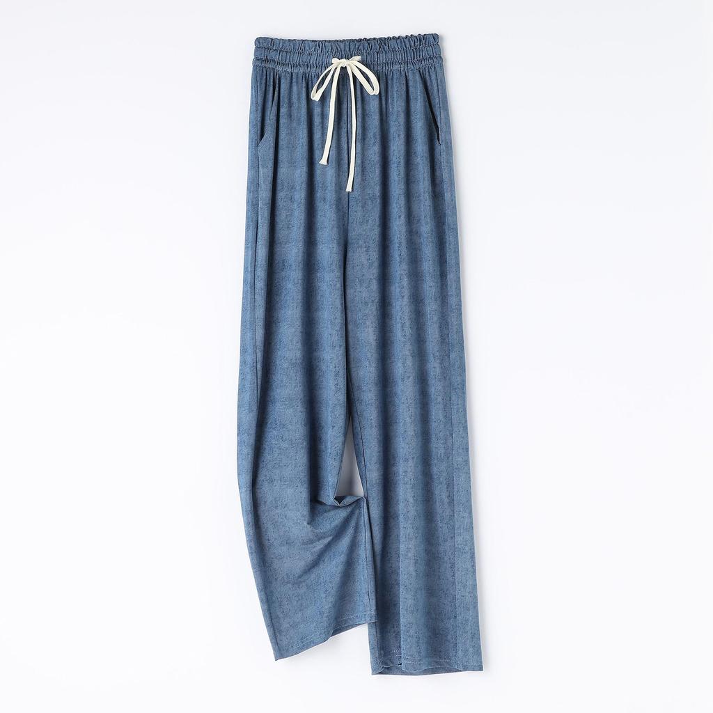 Women's 2025 Spring Retro Brown Plaid Wide-Leg Ice Silk Pants