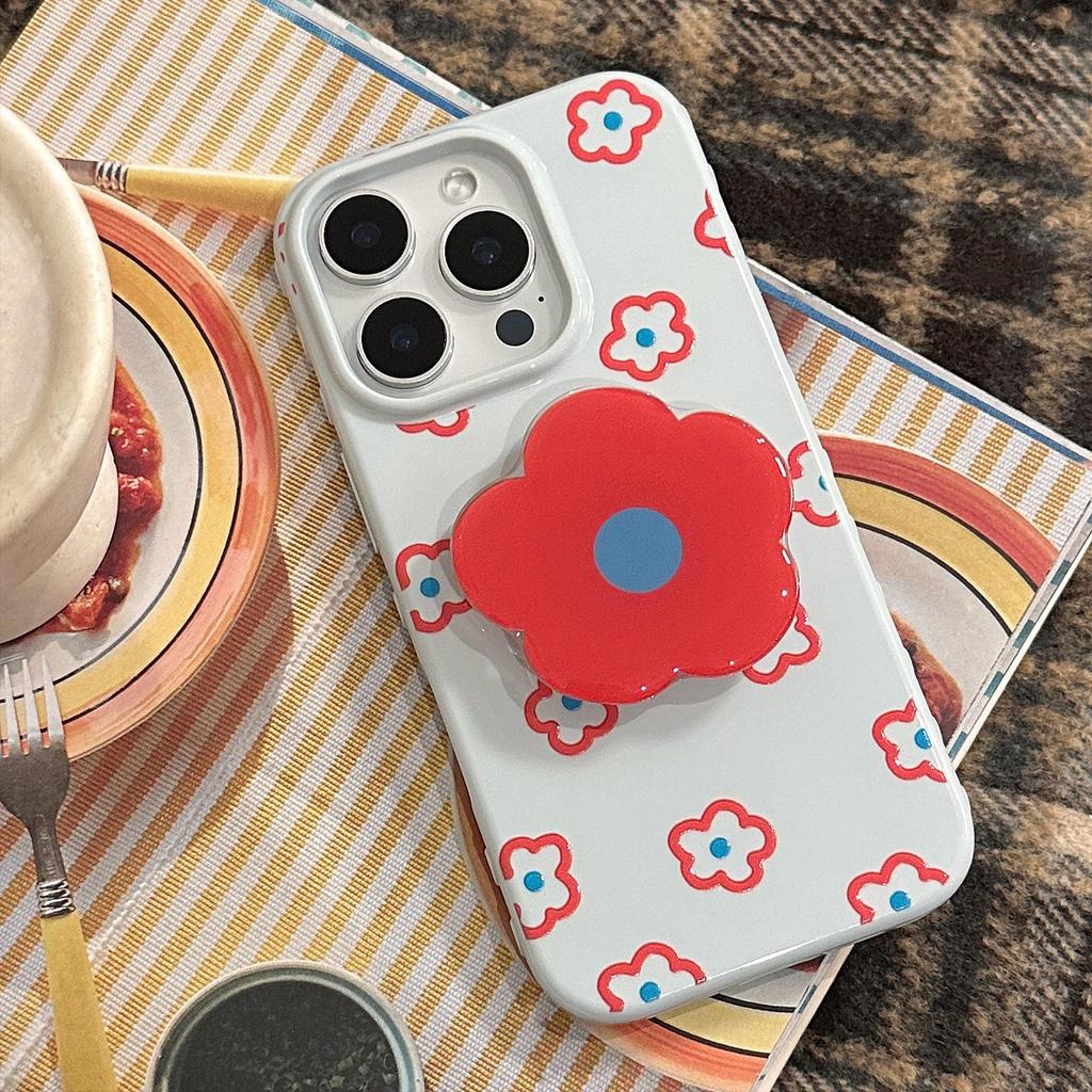 Little Red Flower Stand Phone Case for iPhone 15, iPhone 16, iPhone 17 Pro Max