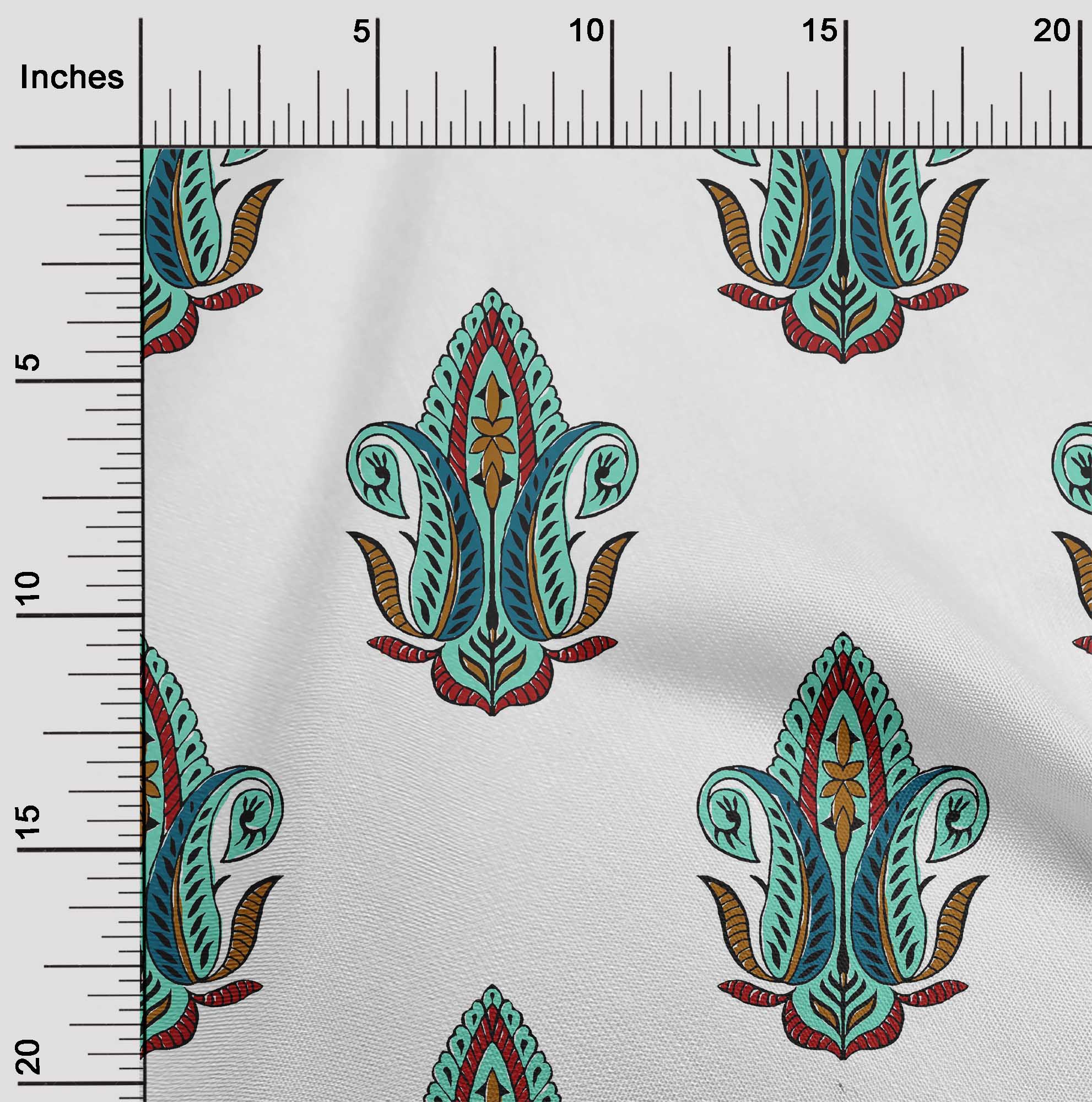 

oneOone Cotton Flex Dusty Teal Green Fabric Leaves & Paisley Block Sewing Craft Projects Fabric Prints By Yard 40 Inch 42 Inch Wide - Viscose Chiffon білий