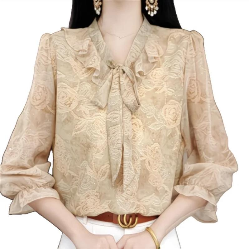 Stylish Seven-Sleeve Chiffon T-Shirt for Middle-Aged and Elderly - Versatile, Youthful Summer Wear