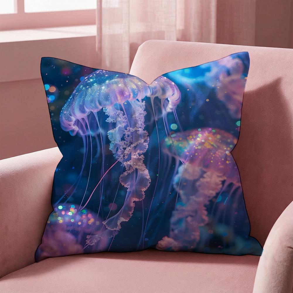 Beautiful Marine Life Jellyfish Cushion Cover Multi-Scene Pillow Cover for Home & Car - Reversible, Soft & Durable for Daily Use