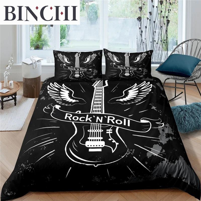 3d Music Notes Guitar Duvet Cover Set For Teens Adults Bedroom Decor Music Bedding Sets Fashion Hip Hop Comforter Cover