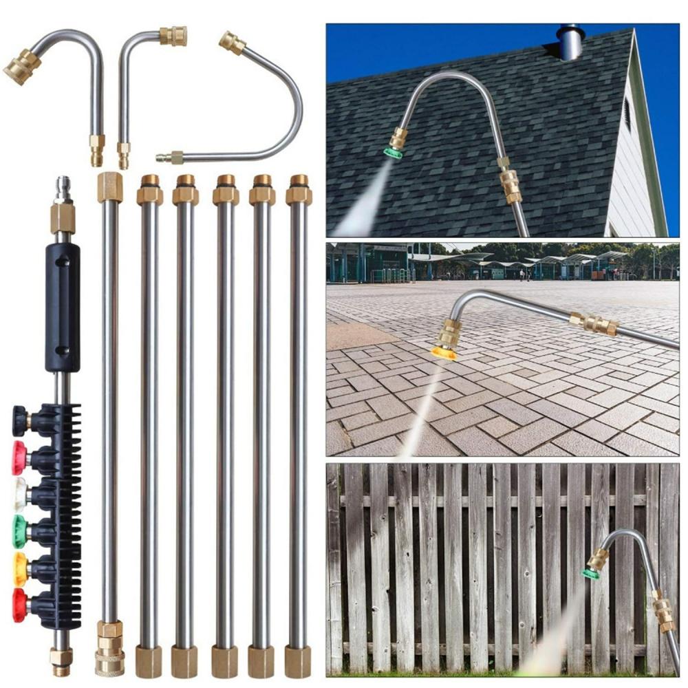 High-Pressure Water Machine Spray Gun Telescoping Rod Kit Stainless Steel Extension Pole with Nozzle for Wall Roof Floor Clean