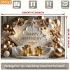2D Gold Balloon Birthday Backdrop, Elegant White Gold Party Background Banner