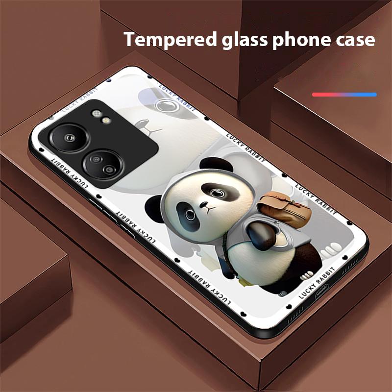 Backpack Bear Black For Xiaomi Redmi 13C Note13 12 Pro Plus 5G Note 9 13T Pro POCO X6 F5 F6 Black Tempered Glass Phone Case