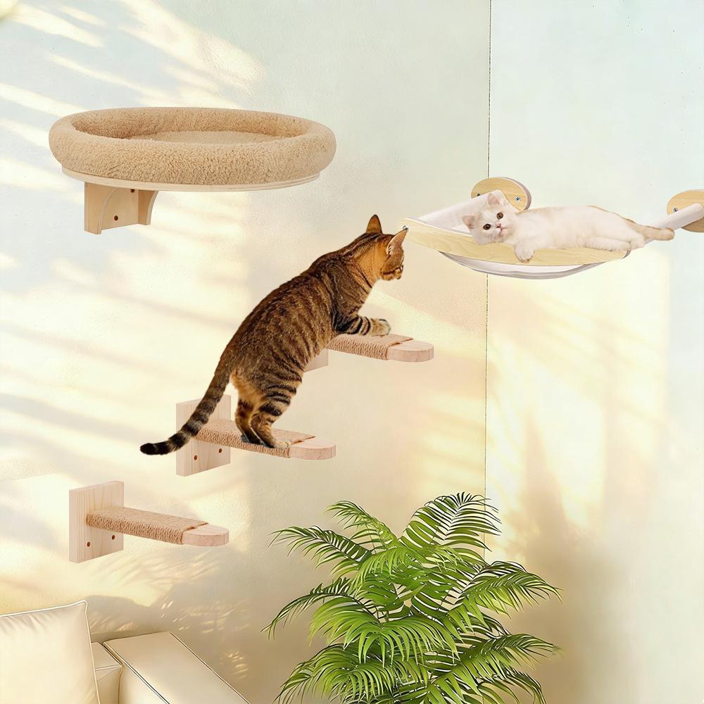 Cat Wall Climbing Shelves ScratcherFurniture Wall Mounted Bed Cat Wall Shelves & Hammock for Indoor Cats Home Decor Accessories