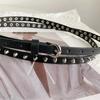 Double Loop Leather Waist Belt Extra Long Dress Jeans Belt Simple Women's Rivet Belt  Streetwear