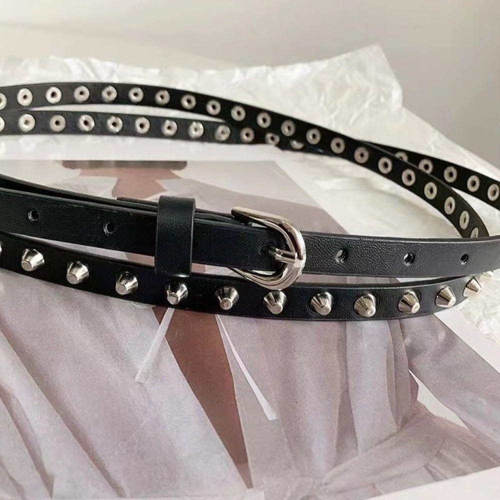 Double Loop Leather Waist Belt Extra Long Dress Jeans Belt Simple Women's Rivet Belt Streetwear