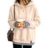 Women's Casual Long Sleeve Sweatshirt with Striped and Plaid Patchwork, Loose Fit, Two-Piece Look