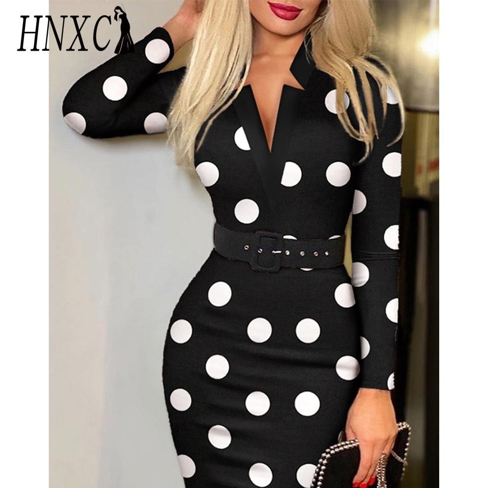 

HNXC Женская мода Весна Осень Длинный рукав V-образный вырез Завышенная талия Повседневные платья M