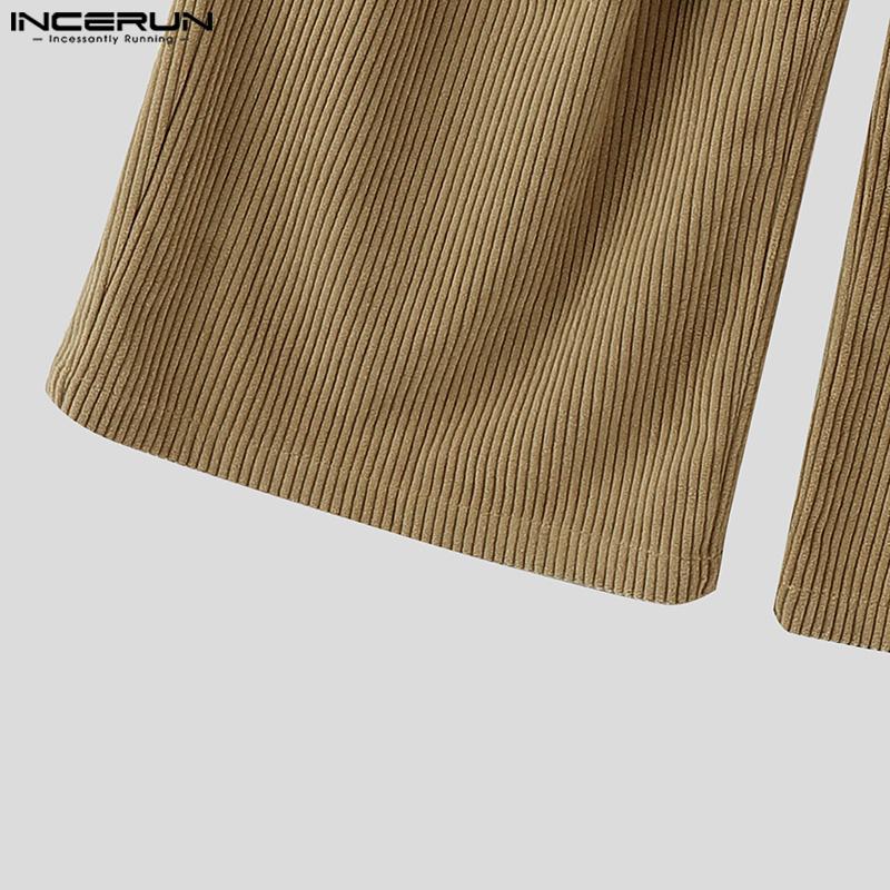 INCERUN Autumn Winter Men Twisted Ruffled Waist Solid Color Casual Corduroy Long Pants