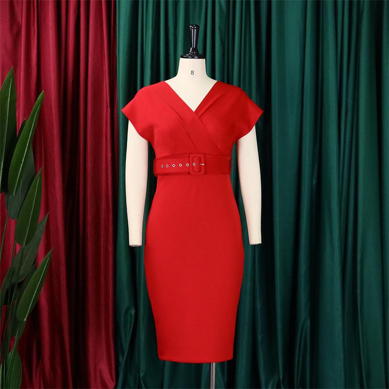 V-Ausschnitt Temperament mit Gürtel Plus Pendelkleid Größe Damenbekleidung Mode Abnehmen