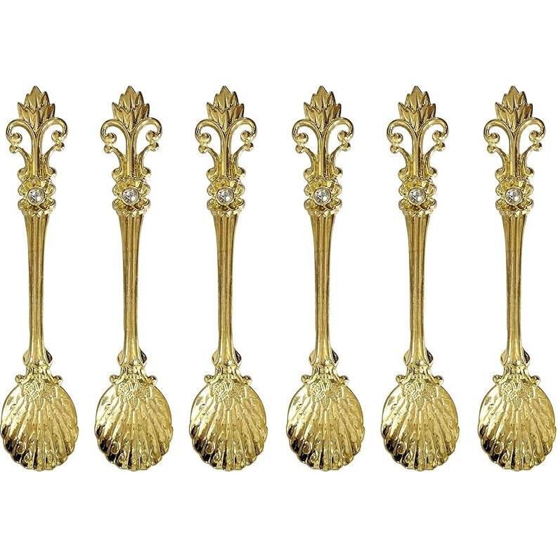 fanquare 6 Pack Mini Spoons Coffee Espresso Demitasse Vintage Tea Spoon 4.5 ,Gold Small