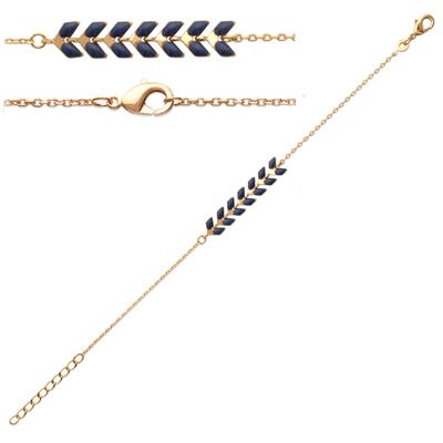 [Q4155] - Gold Plated Bracelet 'Boho' Dark Blue Gold (ear of Wheat) - 18 Cm - 30x6 Mm