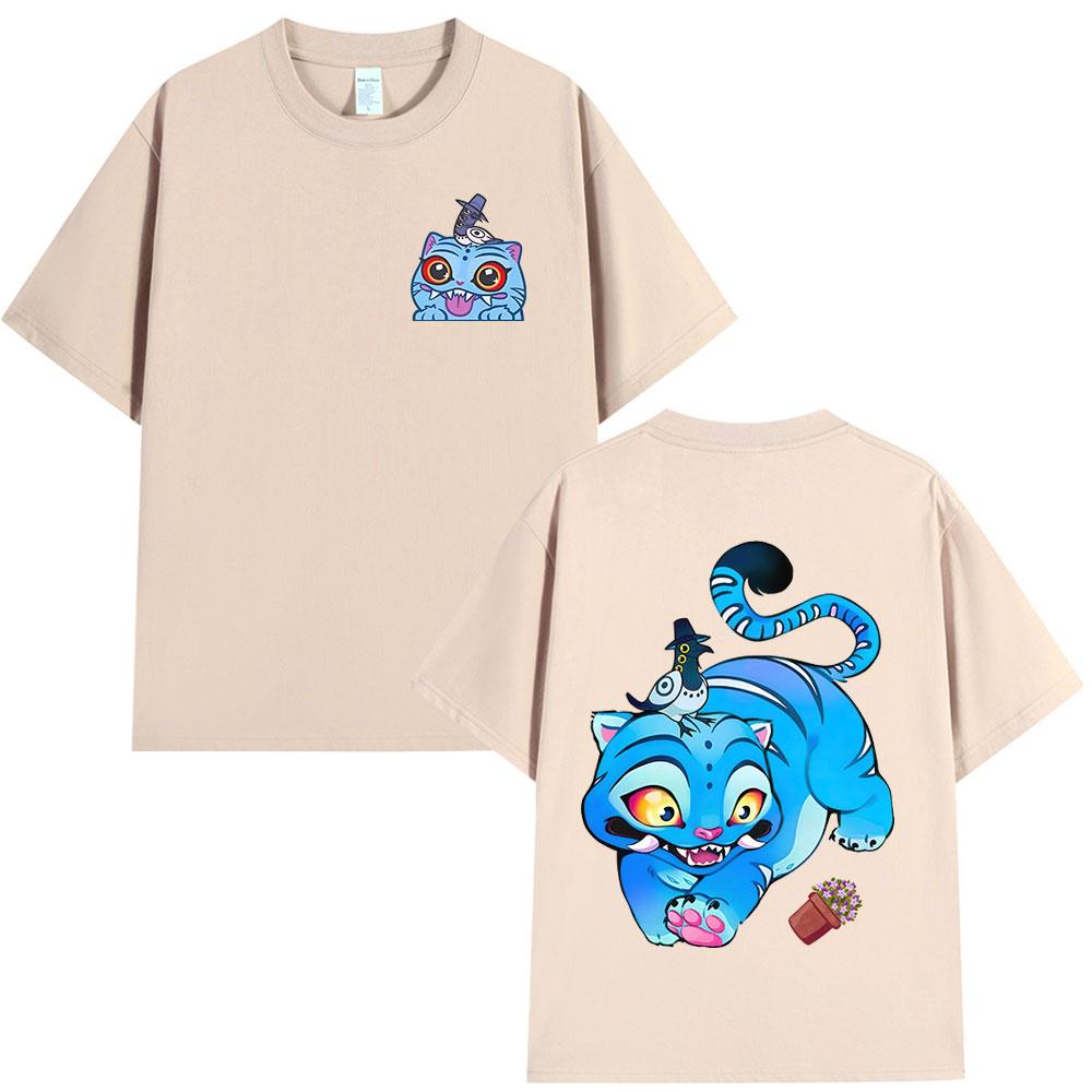 KPop Demon Hunter T-Shirt with Derpy Tiger Pattern, Vintage Casual Short Sleeve T-Shirt, Oversized Men's and Women's T-Shirt