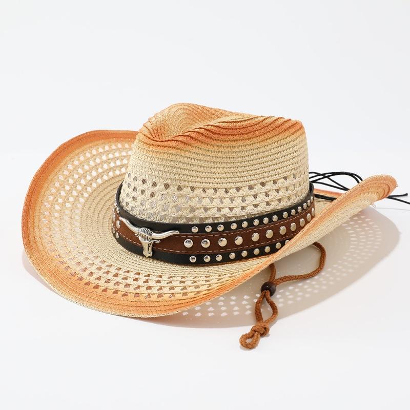 European and American New Western Denim Straw Hat Retro Ethnic Style Jazz Hat Men's and Women's Versatile Sunshade Sunscreen Hat