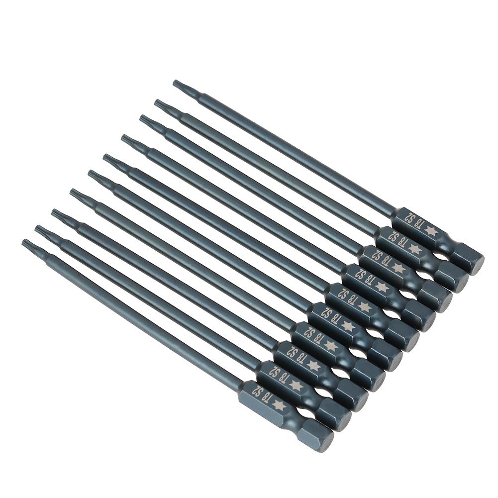 10 Pcs 100mm 14" Hex Shank T8 Magnetic Security Star Head Screwdriver Bits Kit